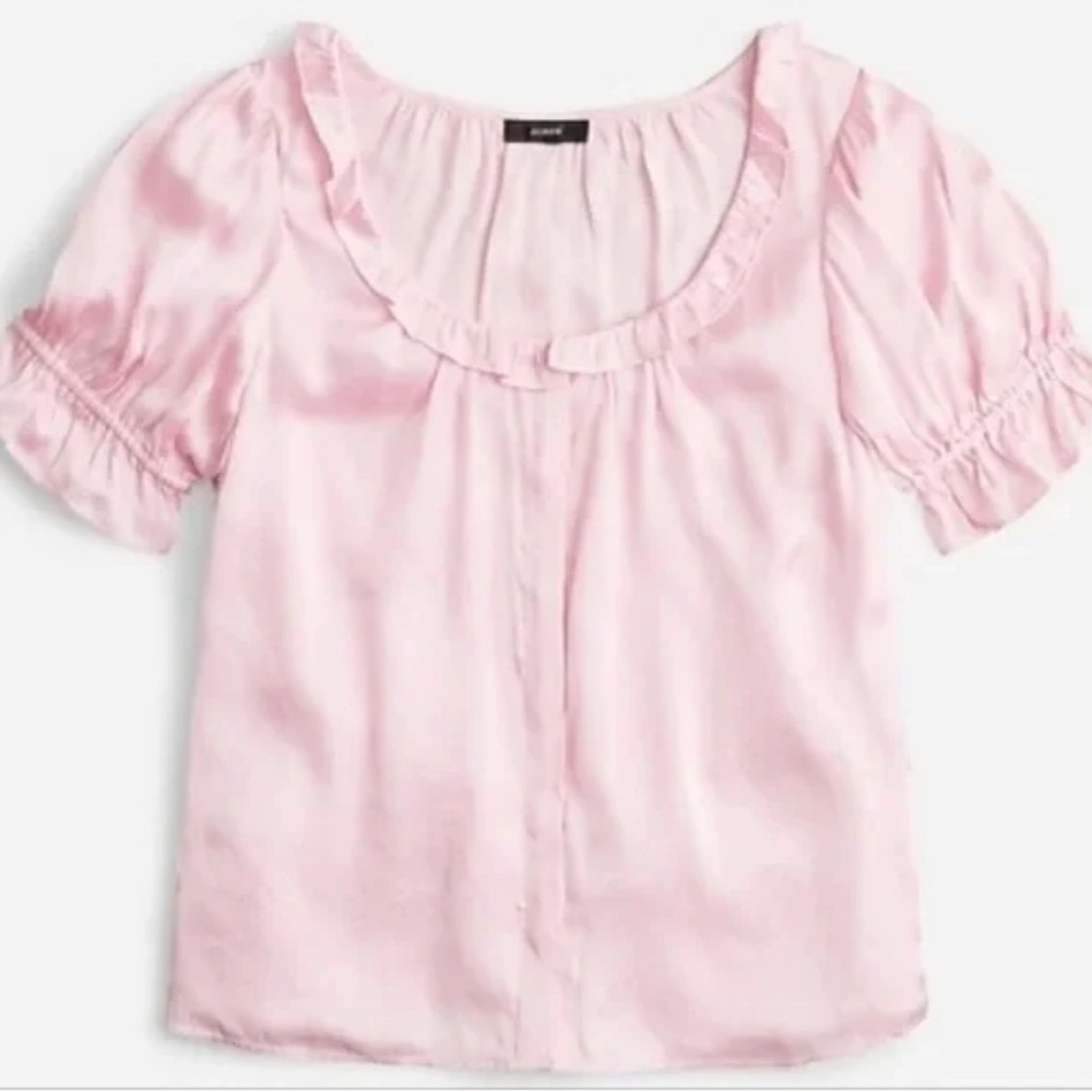 J.Crew Pink Ruffled Featherweight Satin Top XS
